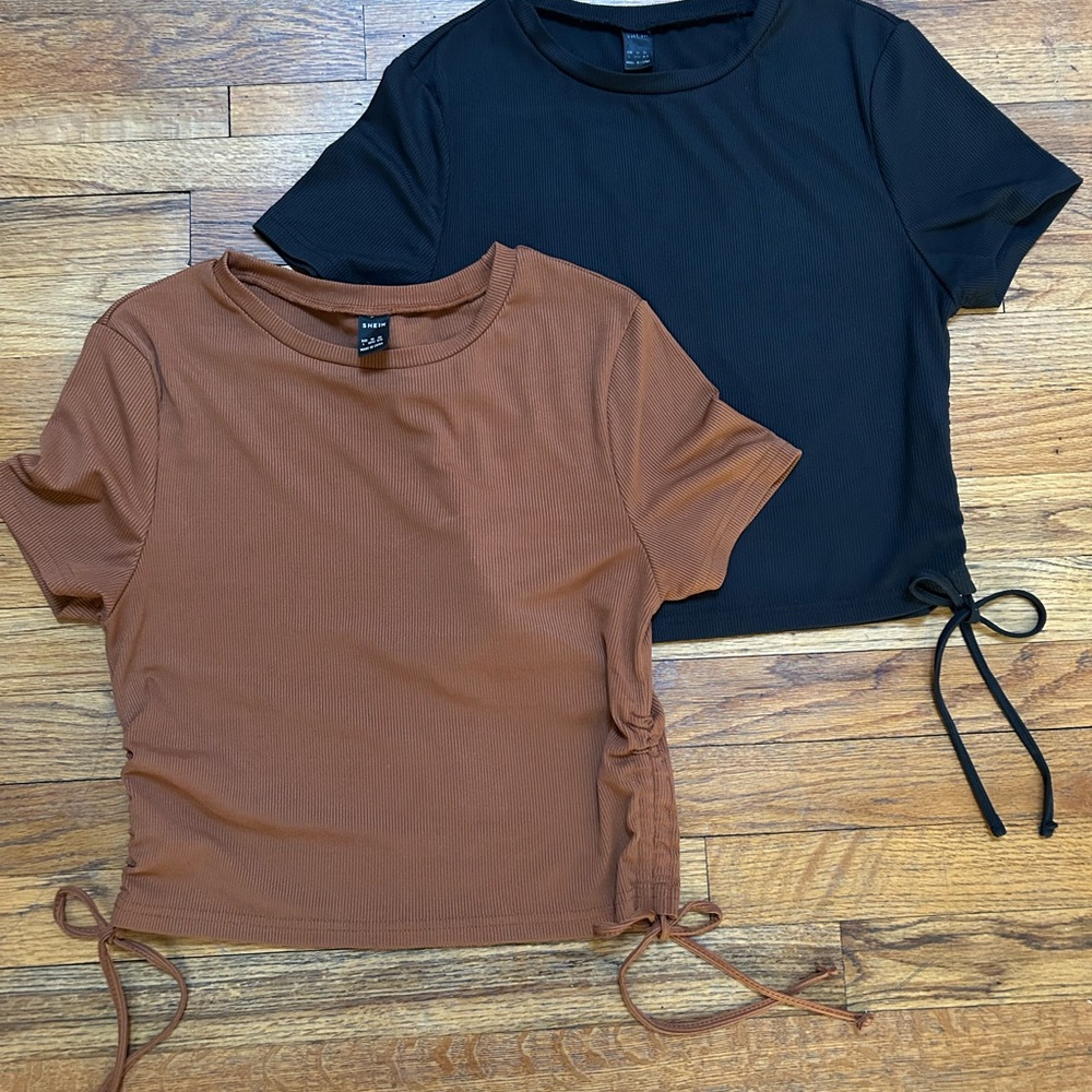 SHEIN Black and Brown Short Sleeve Tops